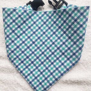 Clip on Dog Bandana With Buckle Pet Cat Bandanna Scarf Teal & Navy Plaid Summery